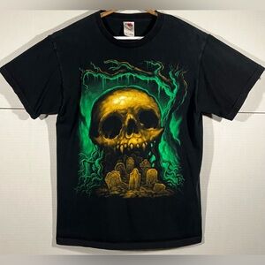 VTG Y2K Wes Benscoter Skull & Graveyard Horror Black T Shirts Men’s Size Medium